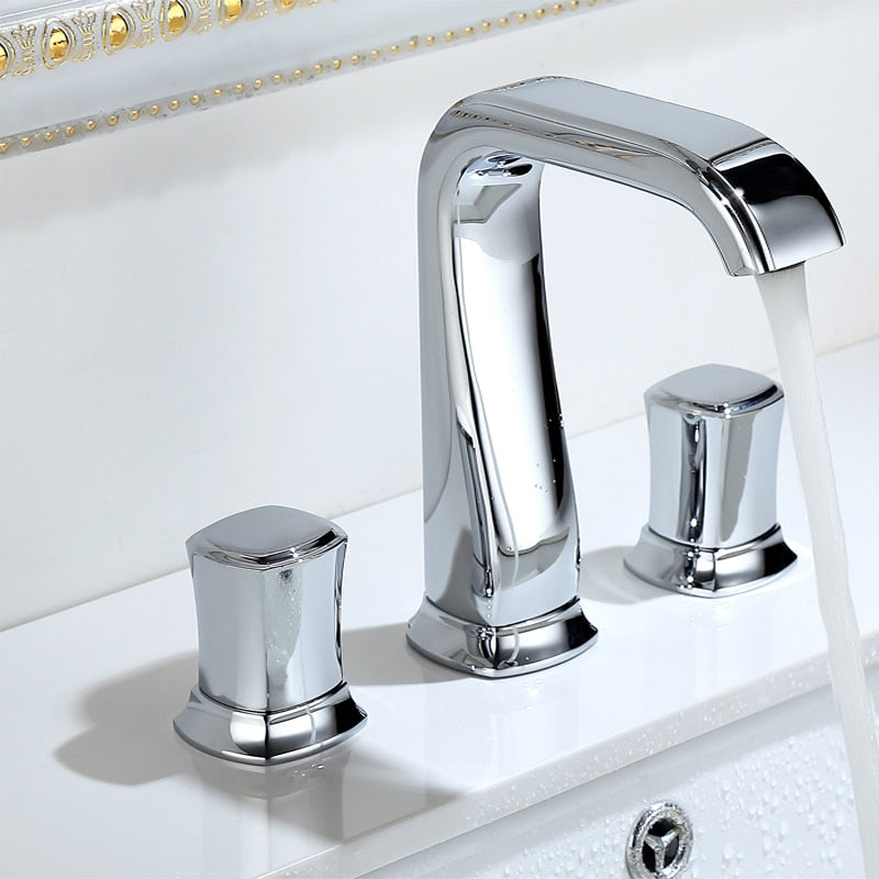 Bathroom Basin Sink Faucets Brass Widespread Mixer Tap Copper Hot & Cold Lavatory Crane 3 Hole