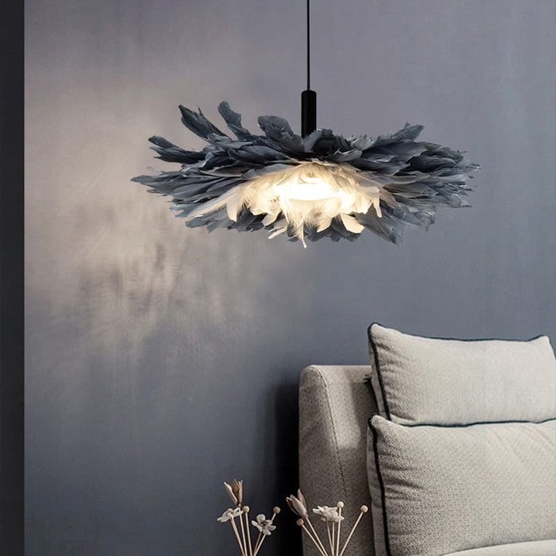 Feather Chandelier Nordic Ins Style Suspension Light Design Warm Art Modeling Children Lamp Kitchen