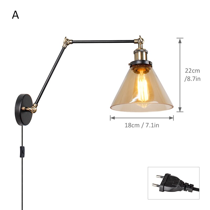 Nordic Led Wall Lamp With Switch Long Pole Background Reading Rocker Glass Ae
