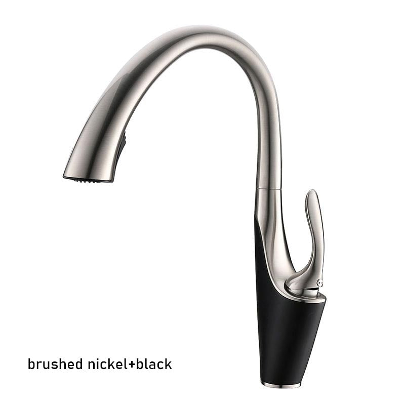 Pull Out Kitchen Sink Faucet Deck Mounted Stream Sprayer Nozzle Hot Cold Mixer Taps Black Brushed
