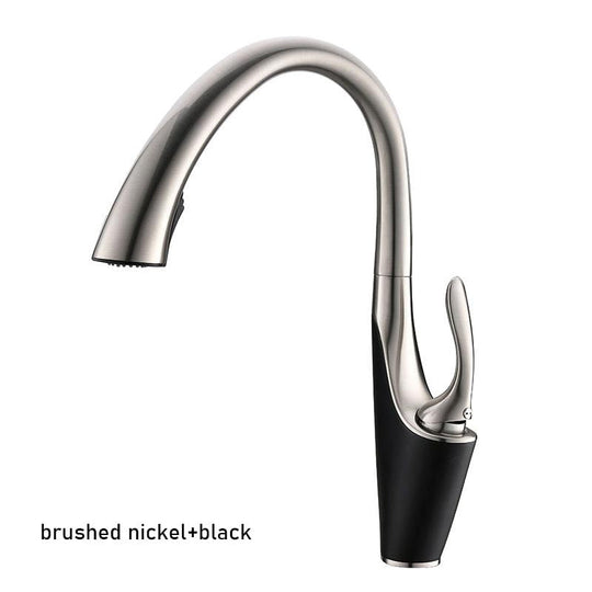 Pull Out Kitchen Sink Faucet Deck Mounted Stream Sprayer Nozzle Hot Cold Mixer Taps Black Brushed