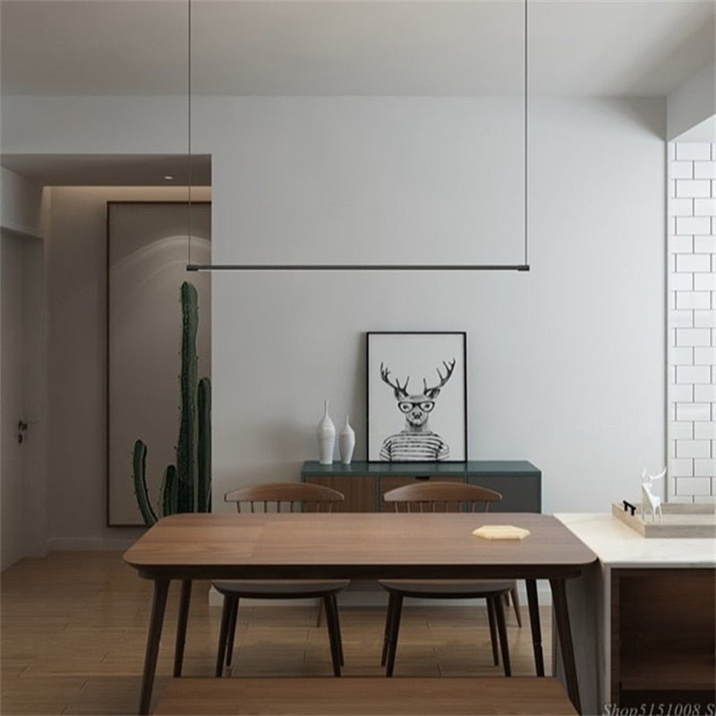 Ultra Slim Restaurant Dining Table Strip Pendant Lamp Led Office Modern Lights Designer Hanging