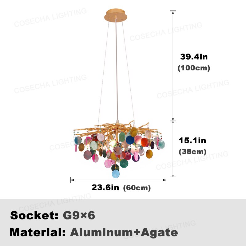 Agate Chandelier Living Room Dining Bedroom Shop Hotel Fashion Romantic Natural Color Agate