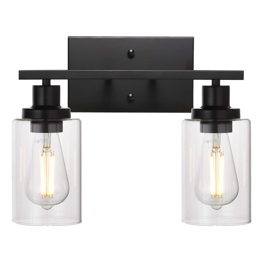2 - Light Bathroom Vanity Light Fixtures Vintage Industrial Metal Glass Sconces Matte Black Wall