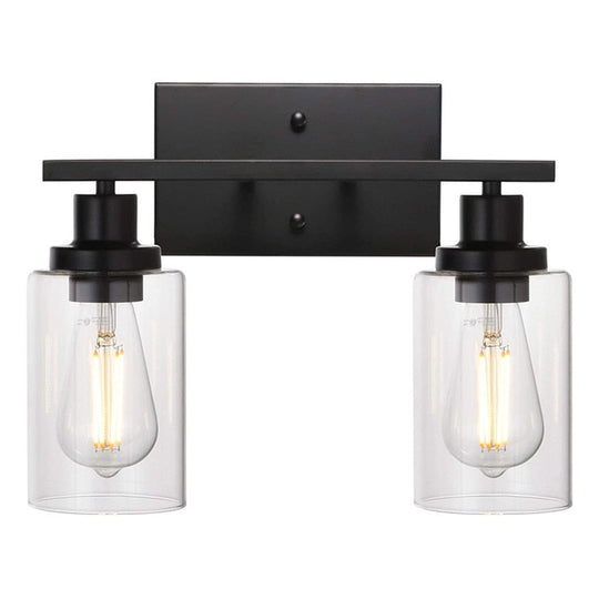 2 - Light Bathroom Vanity Light Fixtures Vintage Industrial Metal Glass Sconces Matte Black Wall