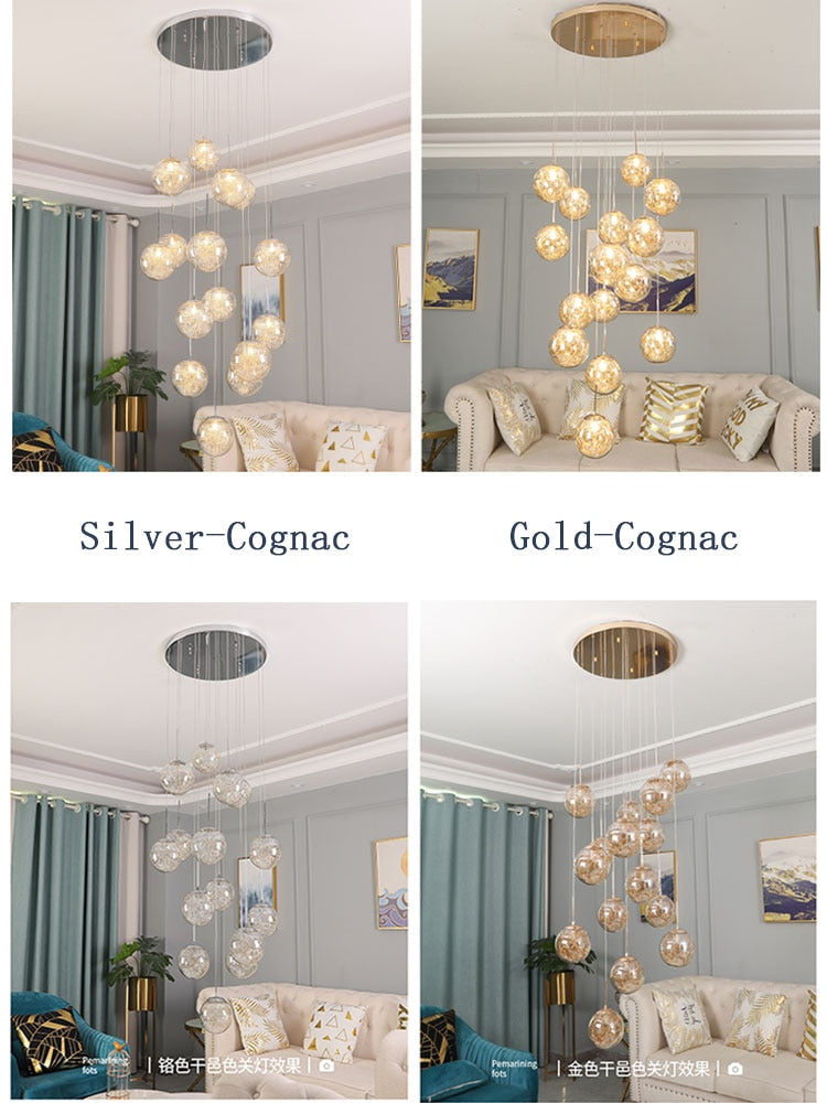 Staircase Led Chandelier Duplex Apartment Living Room Dining Glass Spherical Villa Hollow Stairwell