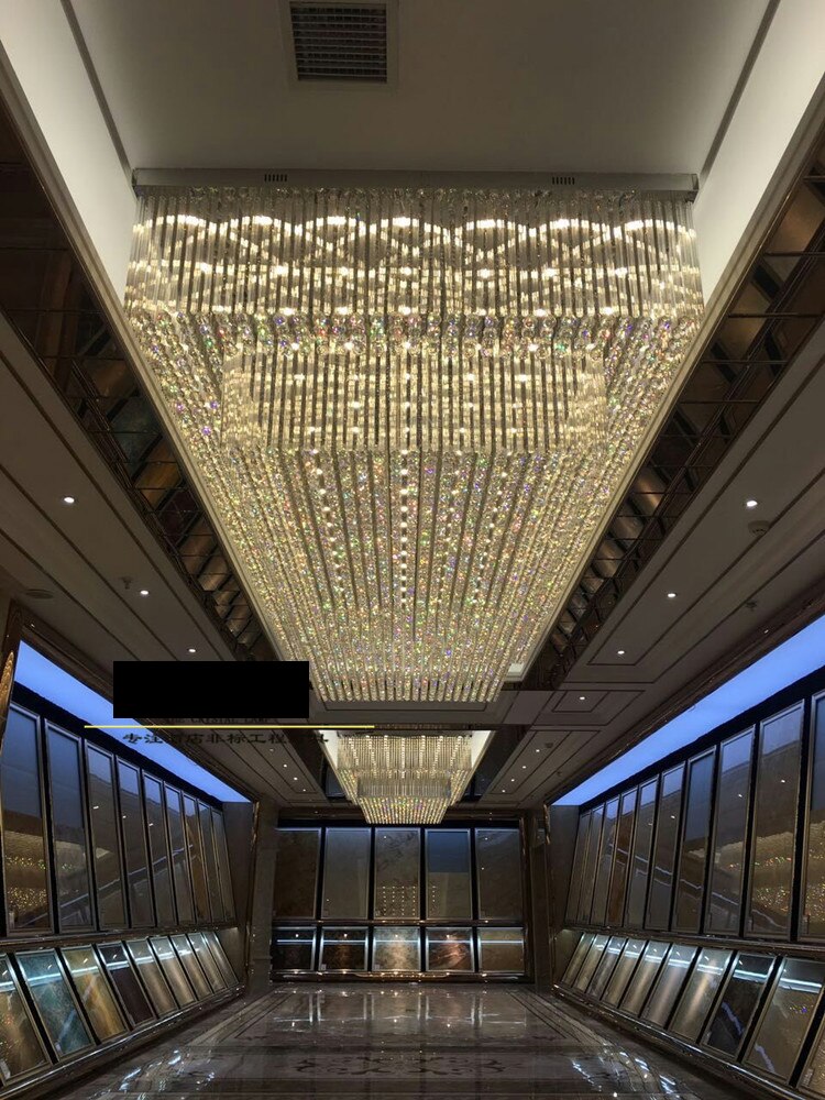 Custom Rectangular Led Chandelier For Hotel Lobbies And Ceramic Jewelry Showrooms