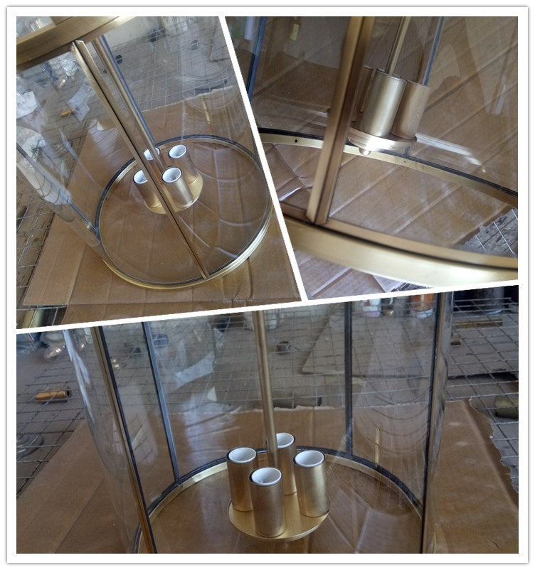 American Vintage Hotel Lobby Aisle Corridor Restaurant Cylinder Solder Glass Birdcage Copper