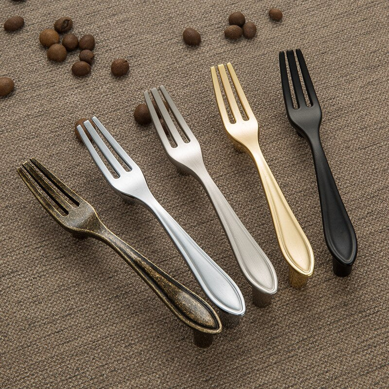 Creative Cutlery Furniture Cabinet Handle Knife And Fork Spoon Black Cupboard Kitchen Knobs Drawer