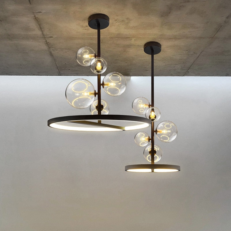Nordic Pendant Lamp Led 28 48Cm Circle Ceiling Hanging Chandelier Black Loft Living Dining Room