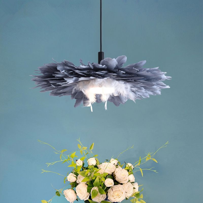 Feather Chandelier Nordic Ins Style Suspension Light Design Warm Art Modeling Children Lamp Kitchen