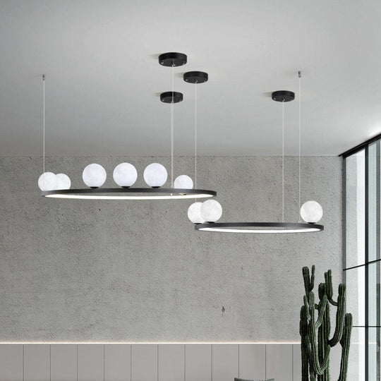 Modern Simple Moon Chandelier Lighting 3D Printing Black Or Gold Creative Led Hanging Lamp For