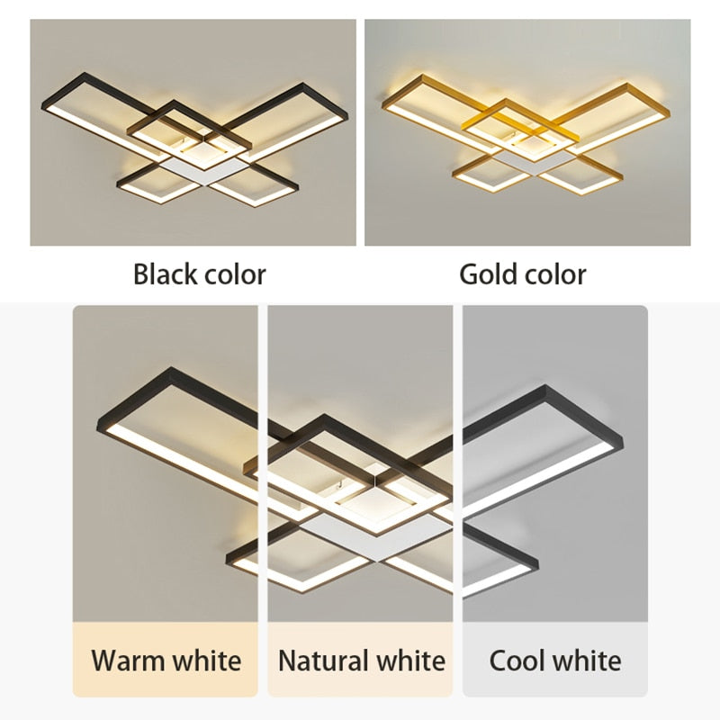 Modern Led Chandeliers Lamp For Living Room Bedroom Study Indoor Gold/Black Color Ceiling Free