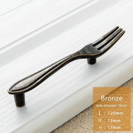 Creative Cutlery Furniture Cabinet Handle Knife And Fork Spoon Black Cupboard Kitchen Knobs Drawer