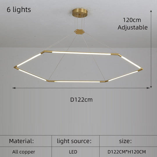 Modern Simple Copper Led Long Chandelier Restaurant Coffee Shop Front Desk Office Creative
