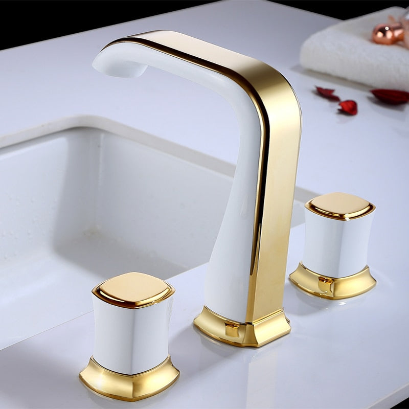 Bathroom Basin Sink Faucets Brass Widespread Mixer Tap Copper Hot & Cold Lavatory Crane 3 Hole