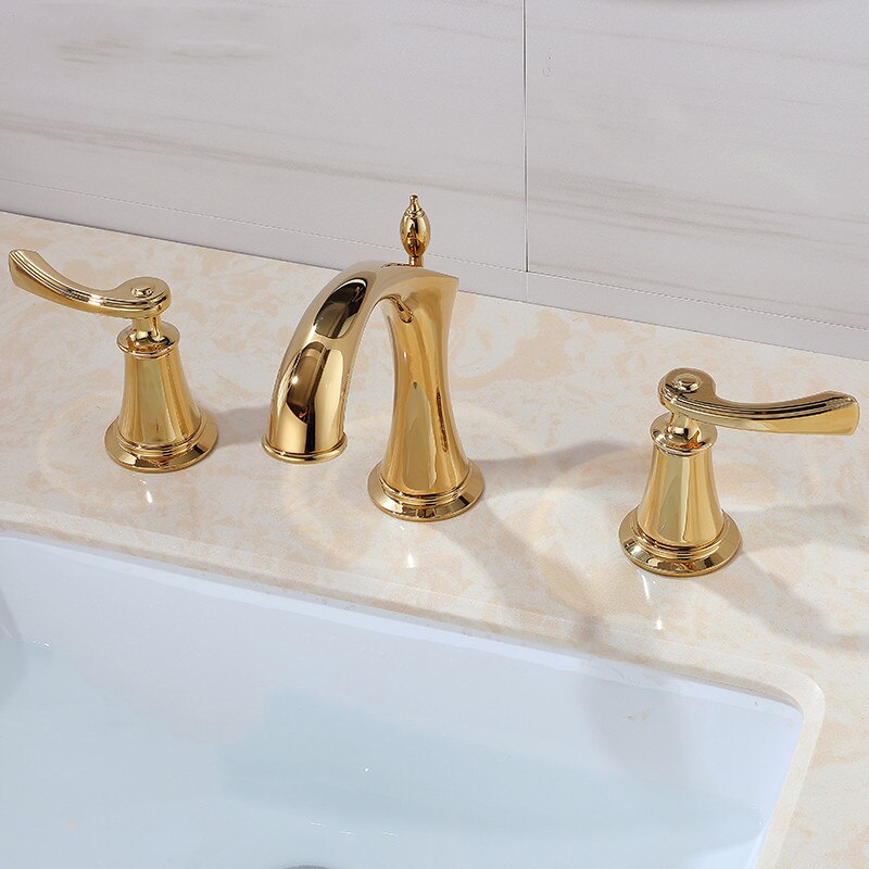 Basin Faucet Widespread American Style Classical Gold Brass Mixer Tap Bathroom Water Sink Faucets