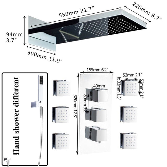 Wall Mount Thermostatic Bathroom Rain Waterfall Shower Faucets Chrome Set Bathtub Mixer Faucet Tap