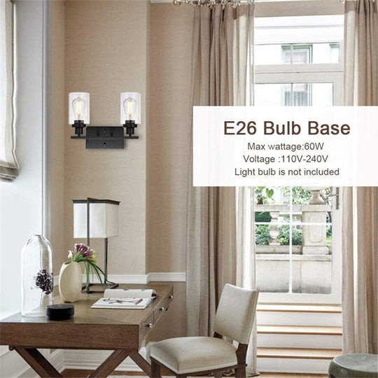 2 - Light Bathroom Vanity Light Fixtures Vintage Industrial Metal Glass Sconces Matte Black Wall