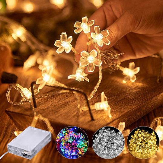 10/40/60 Lights Led String Fairy Crystal Cherry Blossom Flower Garland For Gazebo Indoor Wedding