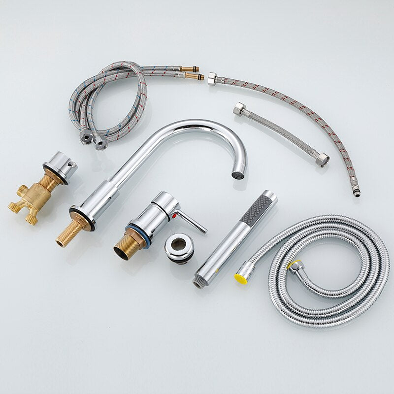 4Pcs Bathroom Bathtub Faucet Basin Deck Mounted Handheld Tub Mixer Tap Cold Hot Water With Hand