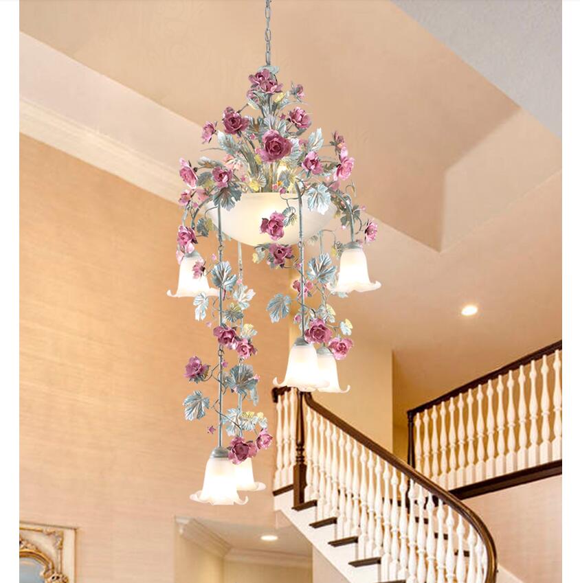 Floral Art Deco Chandelier Lamp - Pink Rose Flower Lustre Light Fixture For Decoration Pendant