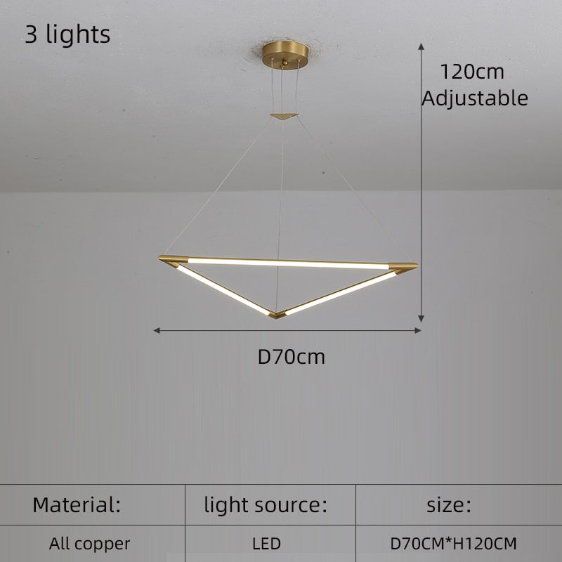 Modern Simple Copper Led Long Chandelier Restaurant Coffee Shop Front Desk Office Creative