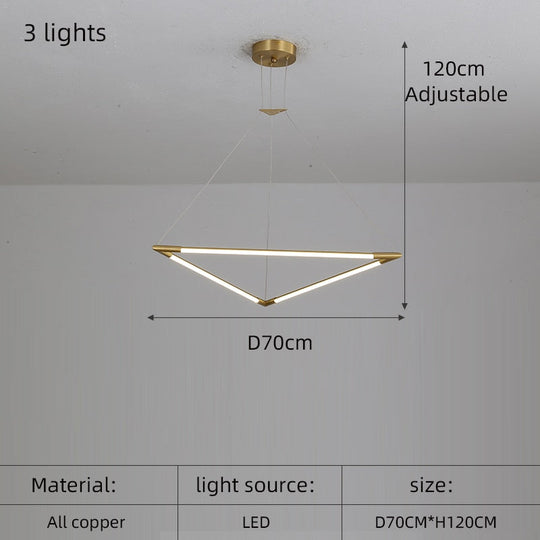 Modern Simple Copper Led Long Chandelier Restaurant Coffee Shop Front Desk Office Creative