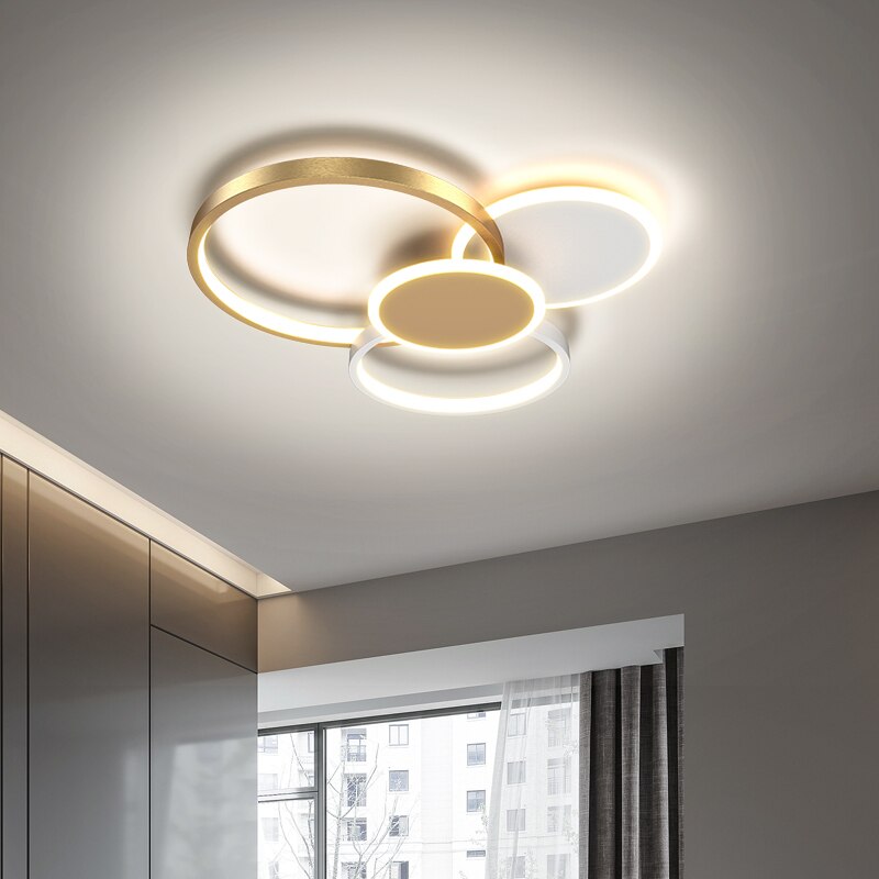 Nordic Living Room Chandeliers Atmosphere Led Ceiling Lamps Personality Golden Ring Bedroom Lamp