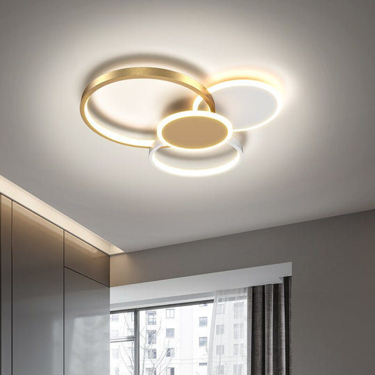 Nordic Living Room Chandeliers Atmosphere Led Ceiling Lamps Personality Golden Ring Bedroom Lamp