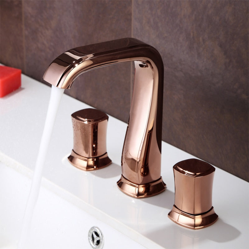 Bathroom Basin Sink Faucets Brass Widespread Mixer Tap Copper Hot & Cold Lavatory Crane 3 Hole