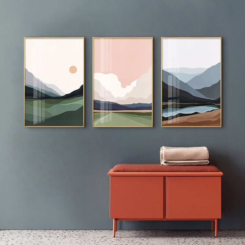 Abstract Ocean Landscape Canvas Painting: Nordic Decoration Wall Art