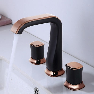 Rose Gold Bathroom Basin Faucets Brass Widespread Sink Mixer Tap Hot & Cold Lavatory Crane 3 Hole