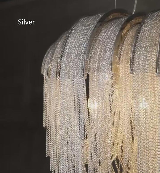 Luxury Tassel Chandelier In Gold/Silver Living Room Decorative Light For Home/ Commercial Use Silver