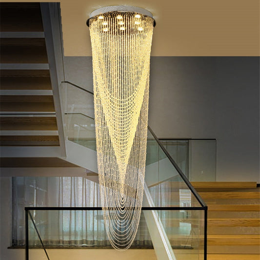 Luxury Staircase Chandelier Lighting Crystal Tassel Indoor Restaurant Lobby Cristal Lights Living