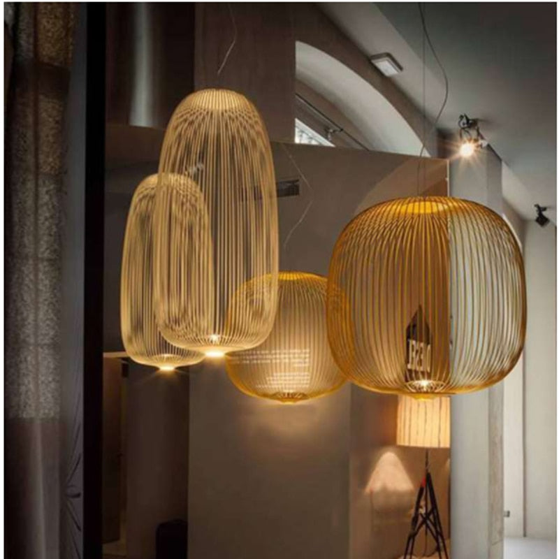 Nordic Foscarini Spokes Chandelier Art Iron Bird Cage Led Creative Villa Lobby Living Dining Room