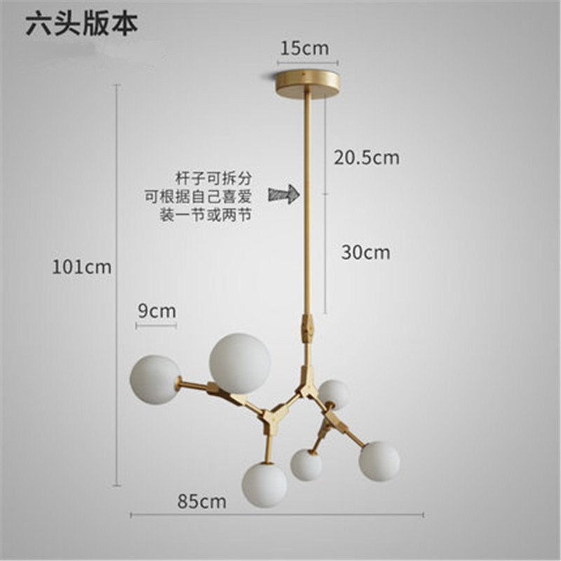 Nordic Living Room Chandelier Lighting Modern Art Dinning Room Bedroom Iron Tree Stick Hanging