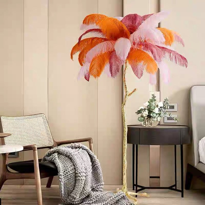 Nordic Home Decor Floor Lamps For Living Room Standing Modern Luxury Ostrich Feather Led Lamp Gold