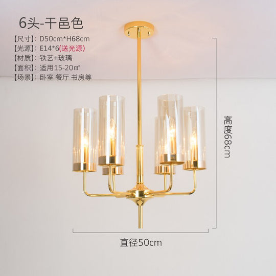 Frida - Blue Cognac Glass Led Chandeliers For Elegant Living Spaces 6 Heads / White 6000K Pendant