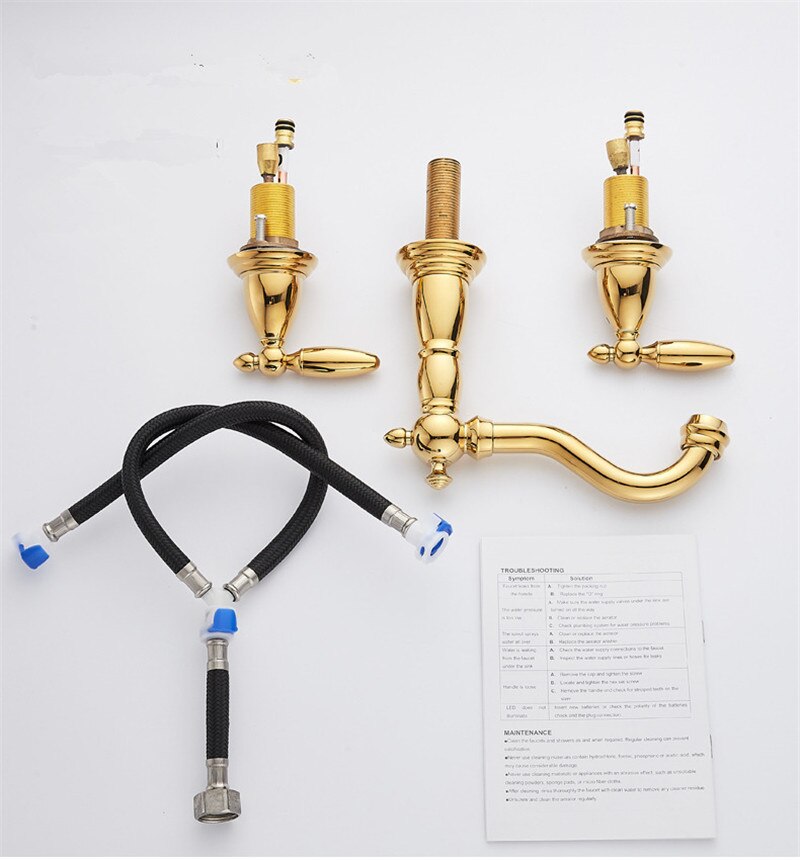 Basin Faucet Brass Rose Gold Widespread Bathroom Antique Sink Faucets 3 Hole Hot And Cold Water Tap