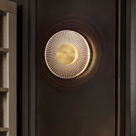 Modern Copper Wall Lamp Golden Round High Light Transmittance Acrylic Living Room Sofa Background