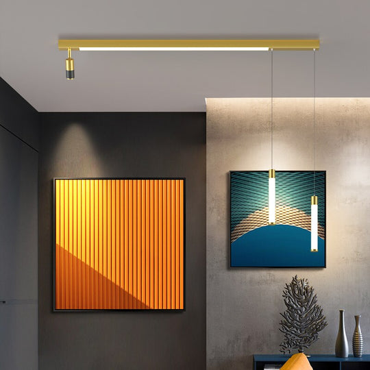 Modern Long Led Chandeliers Lamp Suitable For Bedroom Corridor And Dining Room Black Gold Frame 80