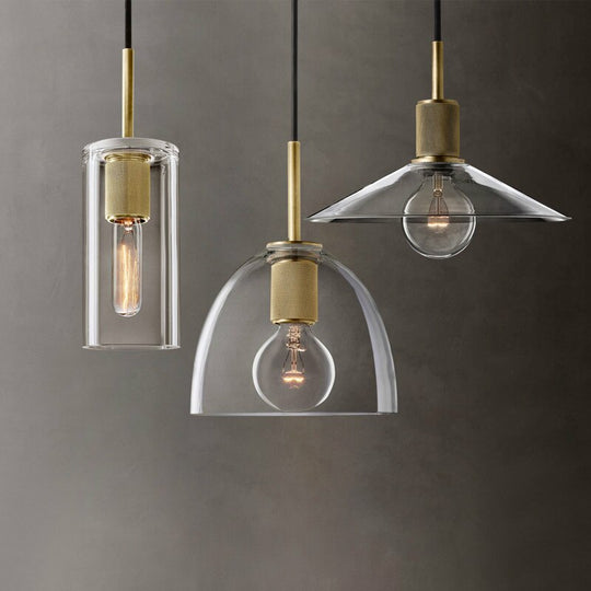 American Retro Edison Led Pendant Lights - Clear Glass Suspend Lamp With Gold Metal Chandelier