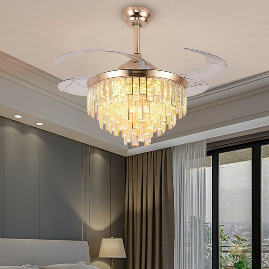Modern Crystal Dimmable Led Ceiling Light - Chandelier Lamp With Fan Includes Remote Ideal For Home