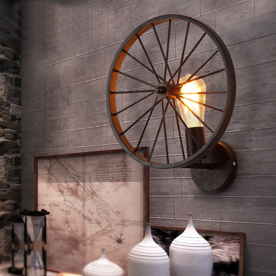 Retro Loft Vintage Wall Light Sconce Metal Wheel Industrial Lamp Lighting Fixture Cafe Bar