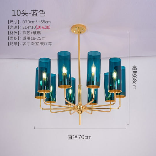 Frida - Blue Cognac Glass Led Chandeliers For Elegant Living Spaces 10 Heads / White 6000K Pendant