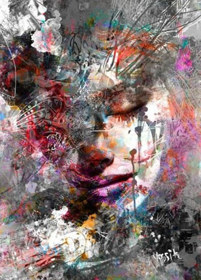 Abstract Woman Portrait Graffiti Canvas - Modern Art For Living Room Decor 40X60Cm Unframed / Jk757