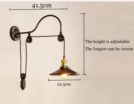 Vintage Retro Loft Wall Lamp Adjustable Iron Lifting Pulley Bedroom Study Office Restaurant Cafe