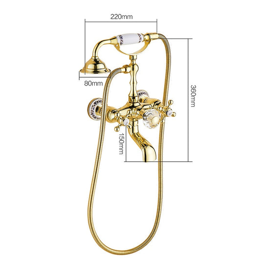 Luxury Crystal Handle Bathtub Gold Brass Faucet With Hand Shower Telephone Type Bath Faucets Sets