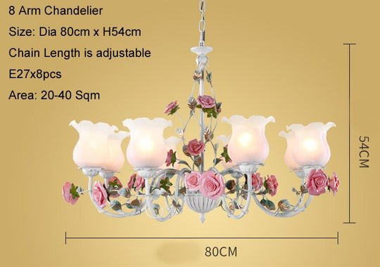 Floral E27 Led Chandelier White Flower Iron Alloy Chandeliers Dining Living Room Rose Lights Lamp